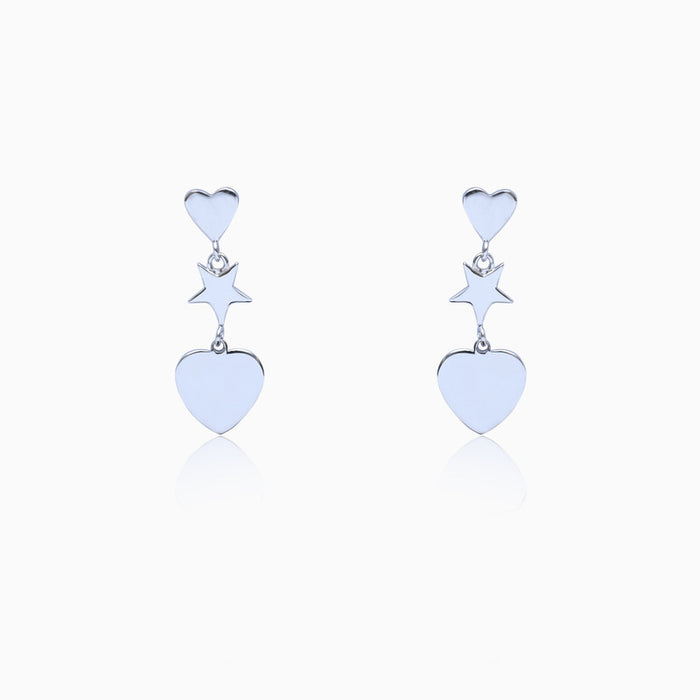 Silver Dangling Hearts Earrings