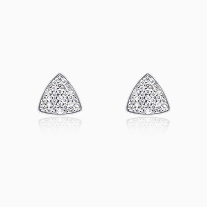 Silver Sparkling Reuleaux Triangle Stud Earrings