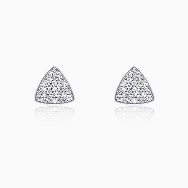 Silver Sparkling Reuleaux Triangle Stud Earrings