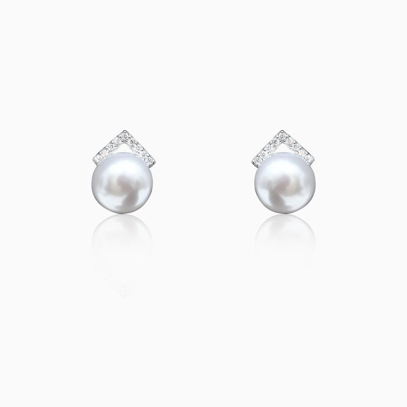 Silver Hill-Top Pearl Earrings