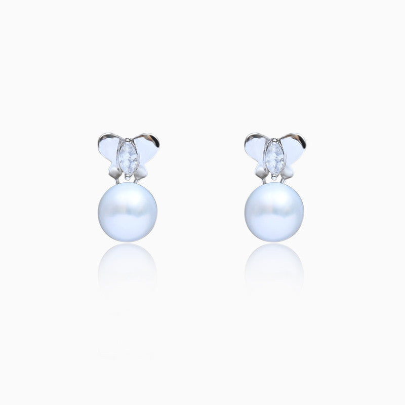 Silver Butterfly Pearl Earrings