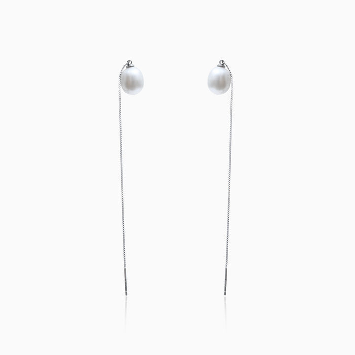 Silver Needle-String Pearl Earrings