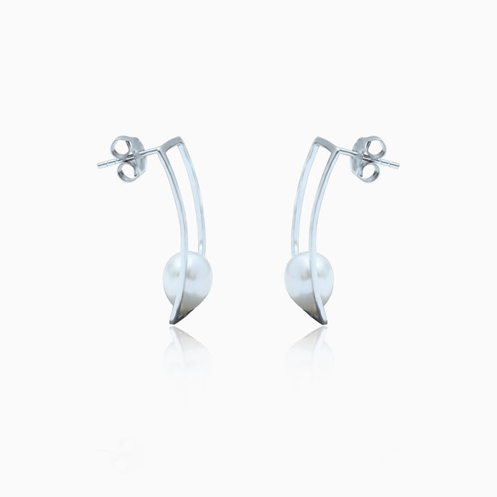Silver High Canvas Pearl Earrings