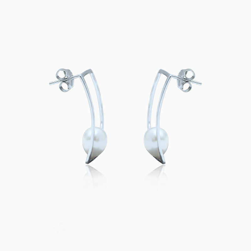 Silver High Canvas Pearl Earrings