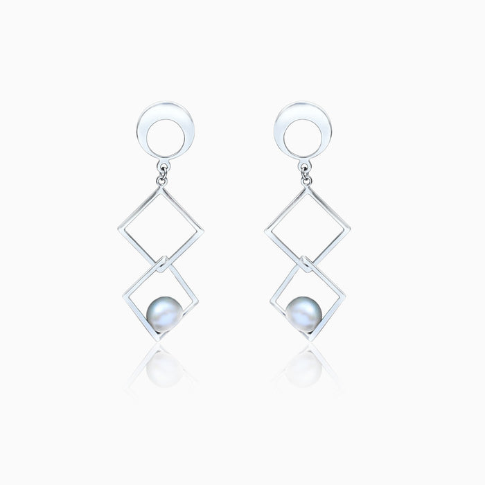 Silver Flat & Square Pearl Earrings