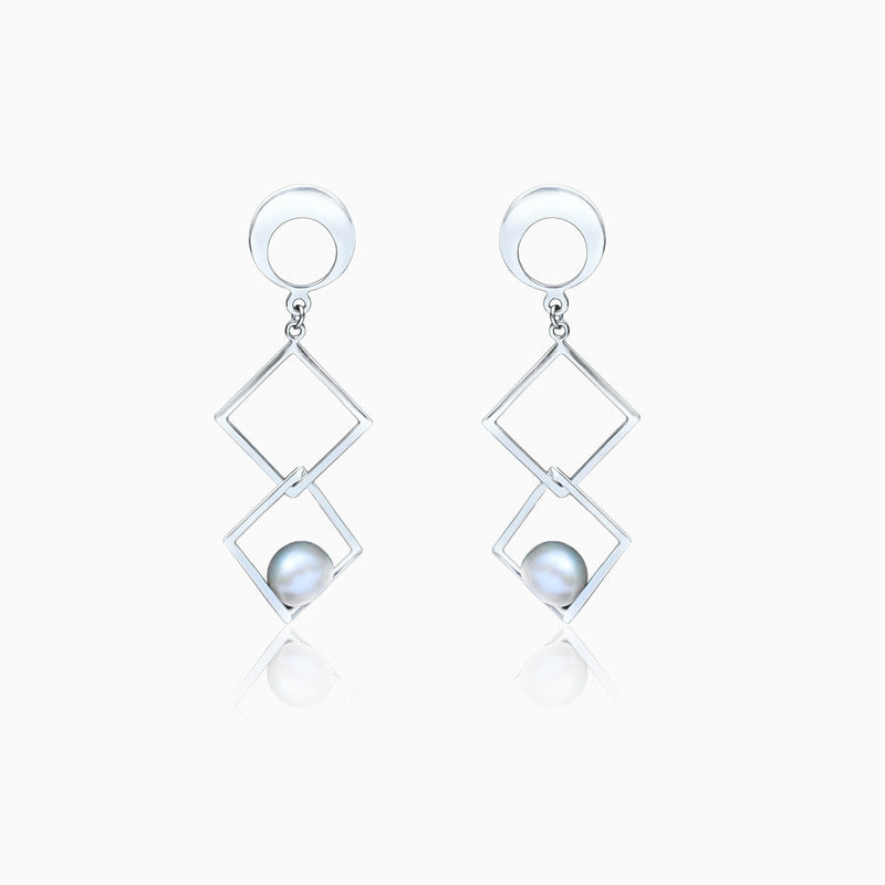 Silver Flat & Square Pearl Earrings