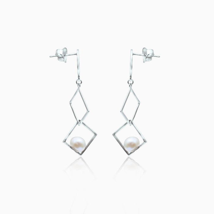 Silver Flat & Square Pearl Earrings