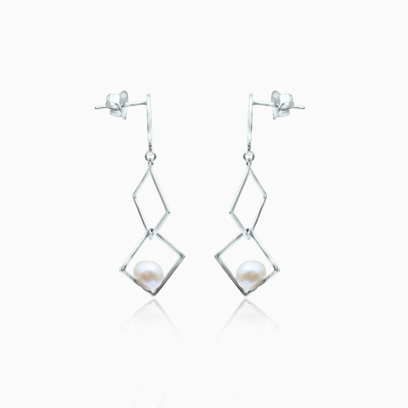 Silver Flat & Square Pearl Earrings