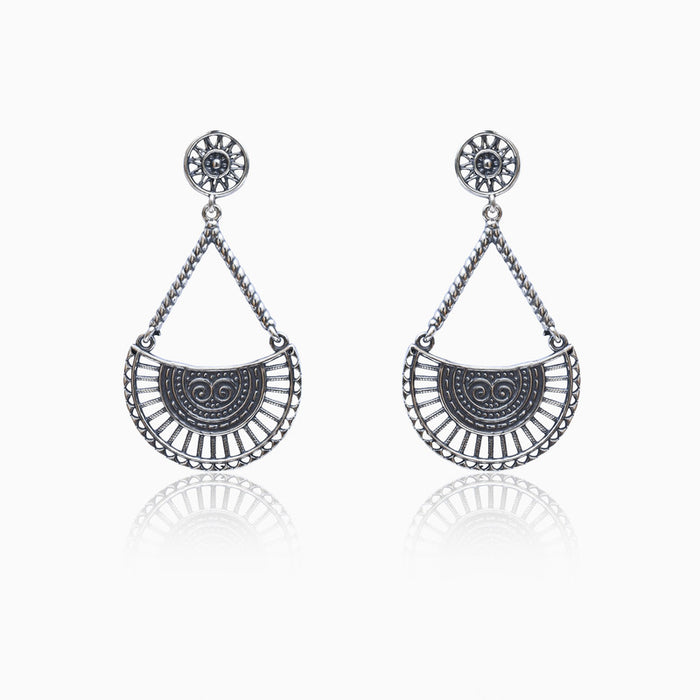 Silver Intricate Chakra Drop Earrings