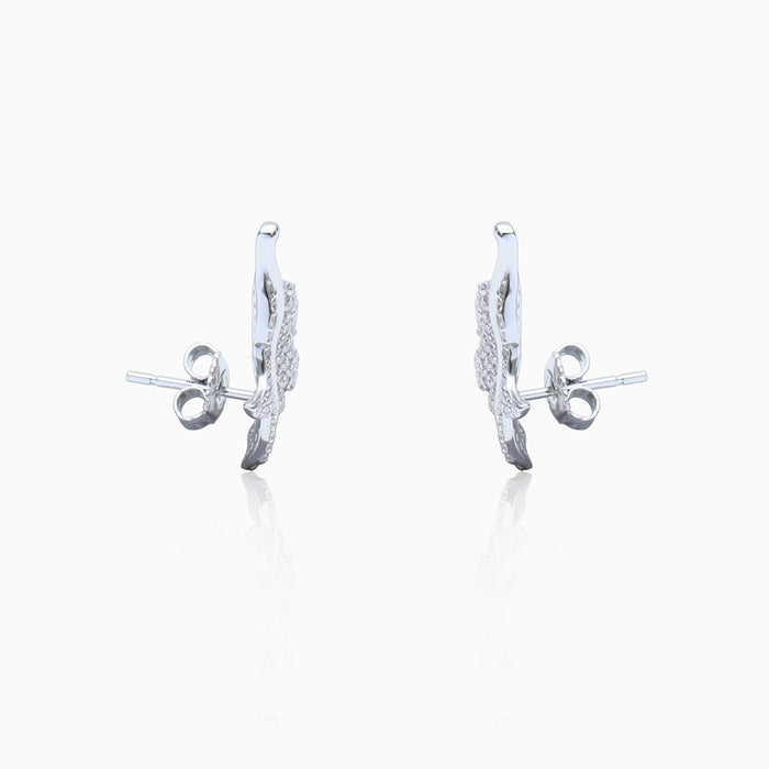Silver Sparkling Long Leaf Earrings