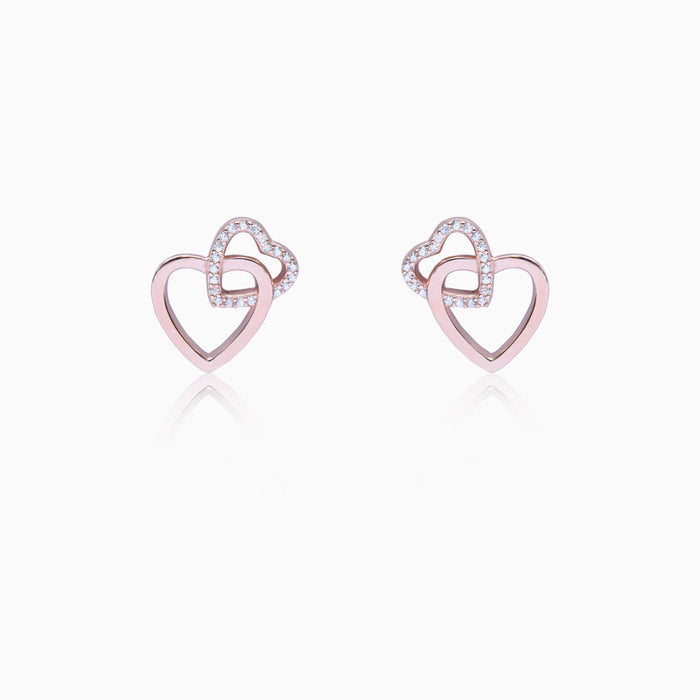 Silver Rose Gold Heart in Heart Stud Earrings