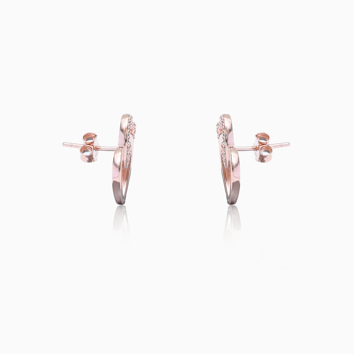 Silver Rose Gold Heart in Heart Stud Earrings