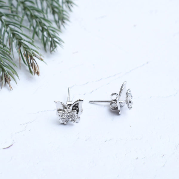 Silver Butterfly Highlight Stud Earrings