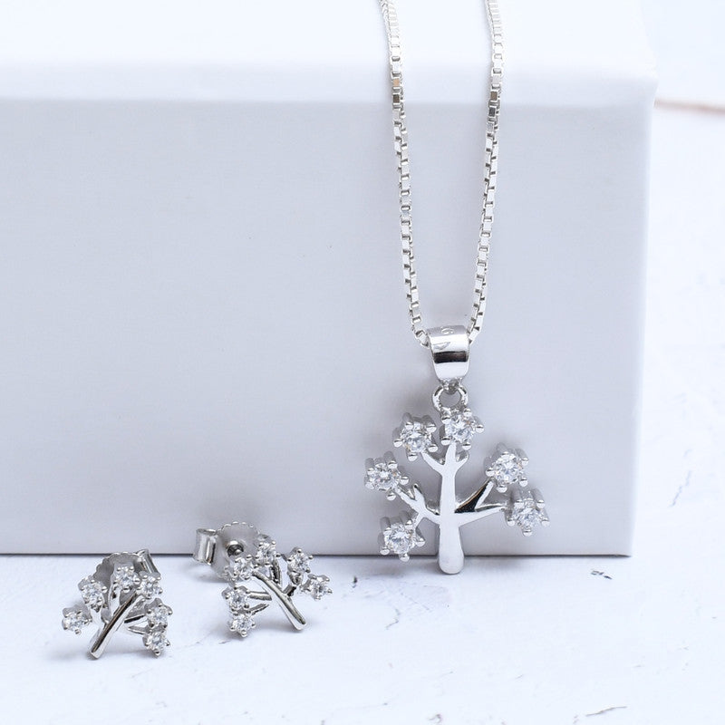 Silver Sparkling Tree of Life Pendant Set