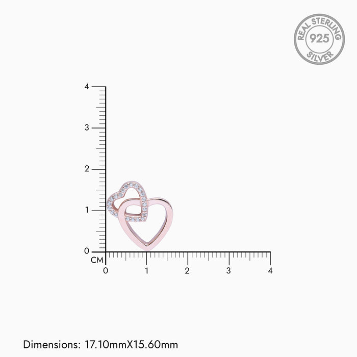 Silver Rose Gold Heart in Heart Stud Earrings