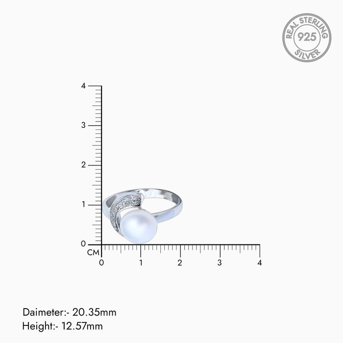 Silver Shimmer Curve Pearl Ring
