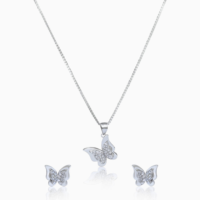 Silver Butterfly Highlight Pendant Set
