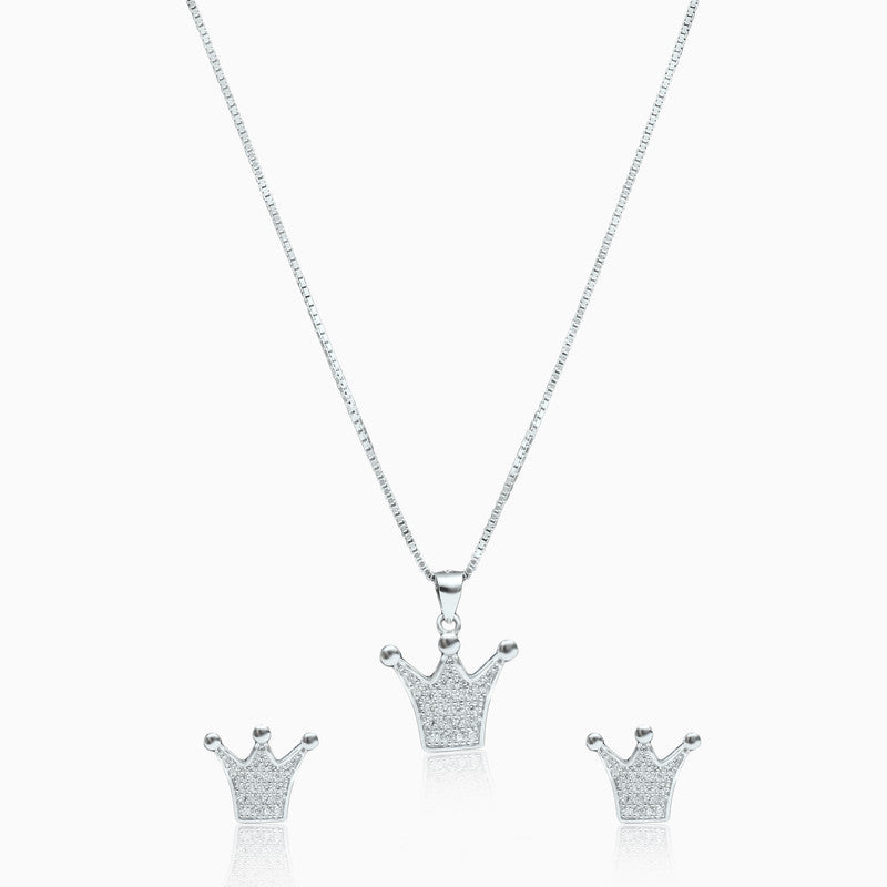 Silver Shimmer Crown Necklace Set