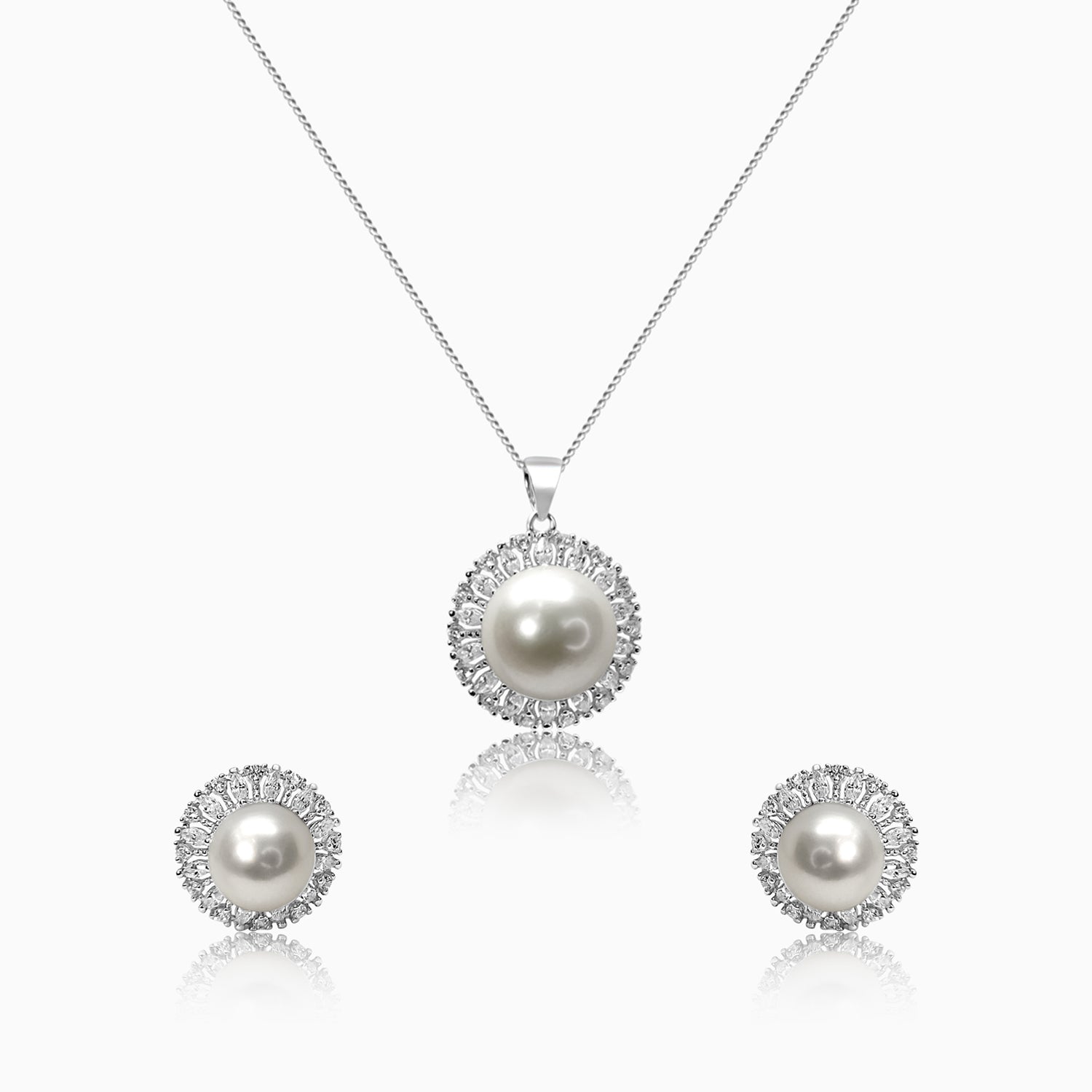 Silver Sparkling Pearl Opulence Pendant Set