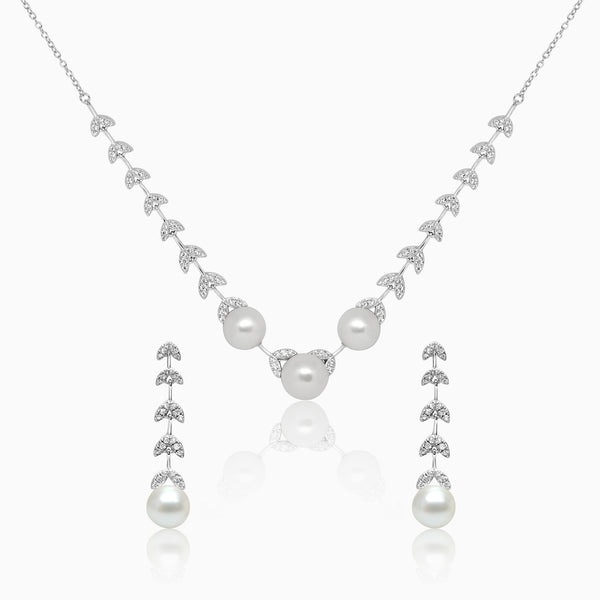 Silver Sparkling Pearl Vine Necklace Set
