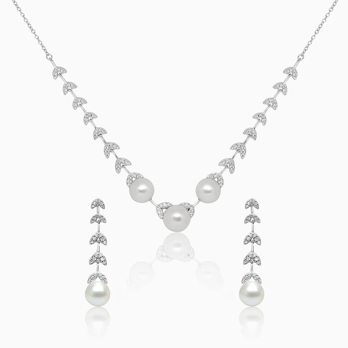 Silver Sparkling Pearl Vine Necklace Set