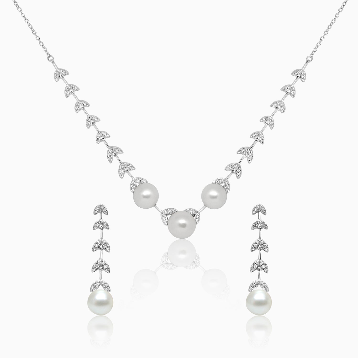 Silver Sparkling Pearl Vine Necklace Set