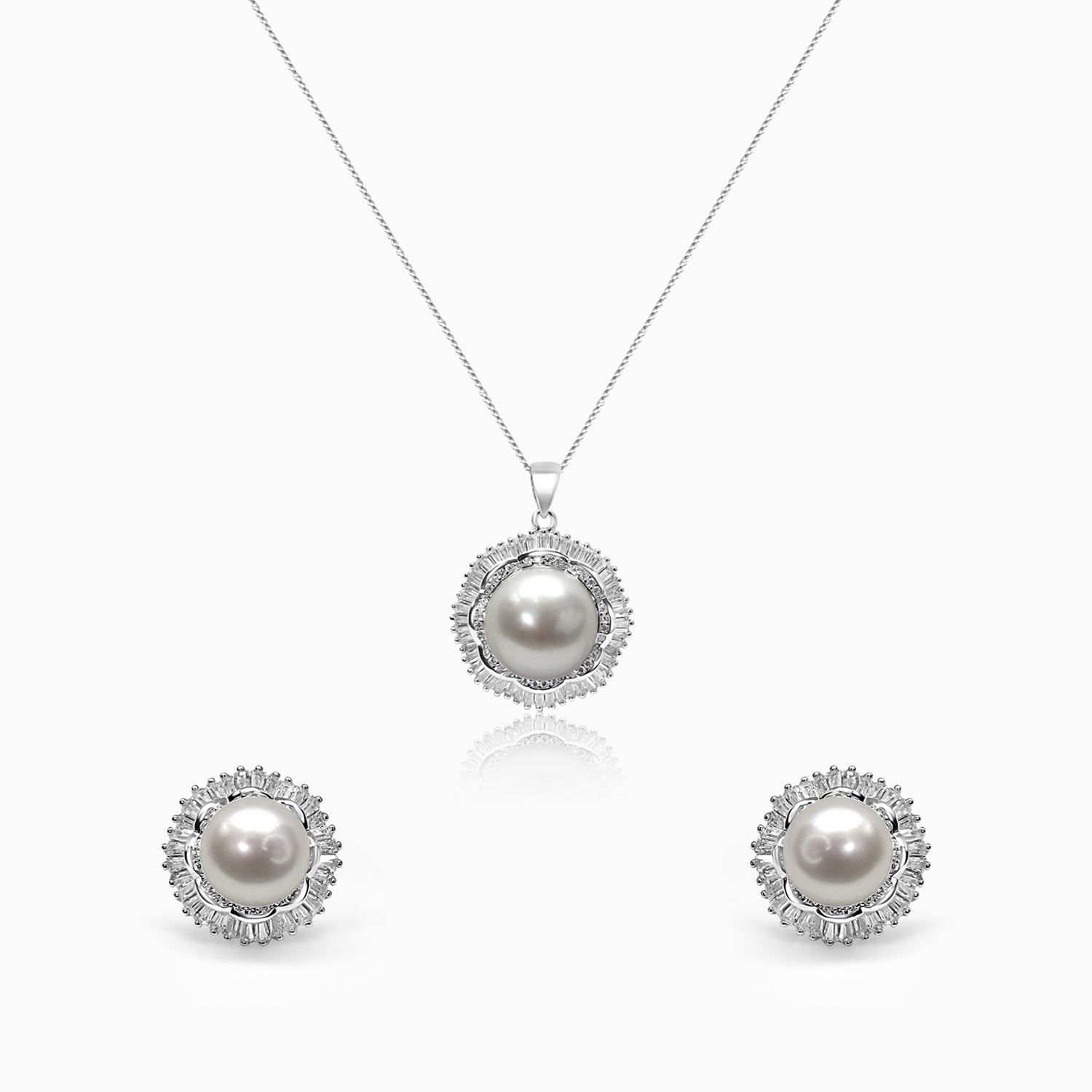 Silver Sparkling Pearl Empress Pendant Set