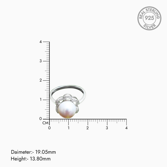 Silver Sparkling Floral Pearl Ring
