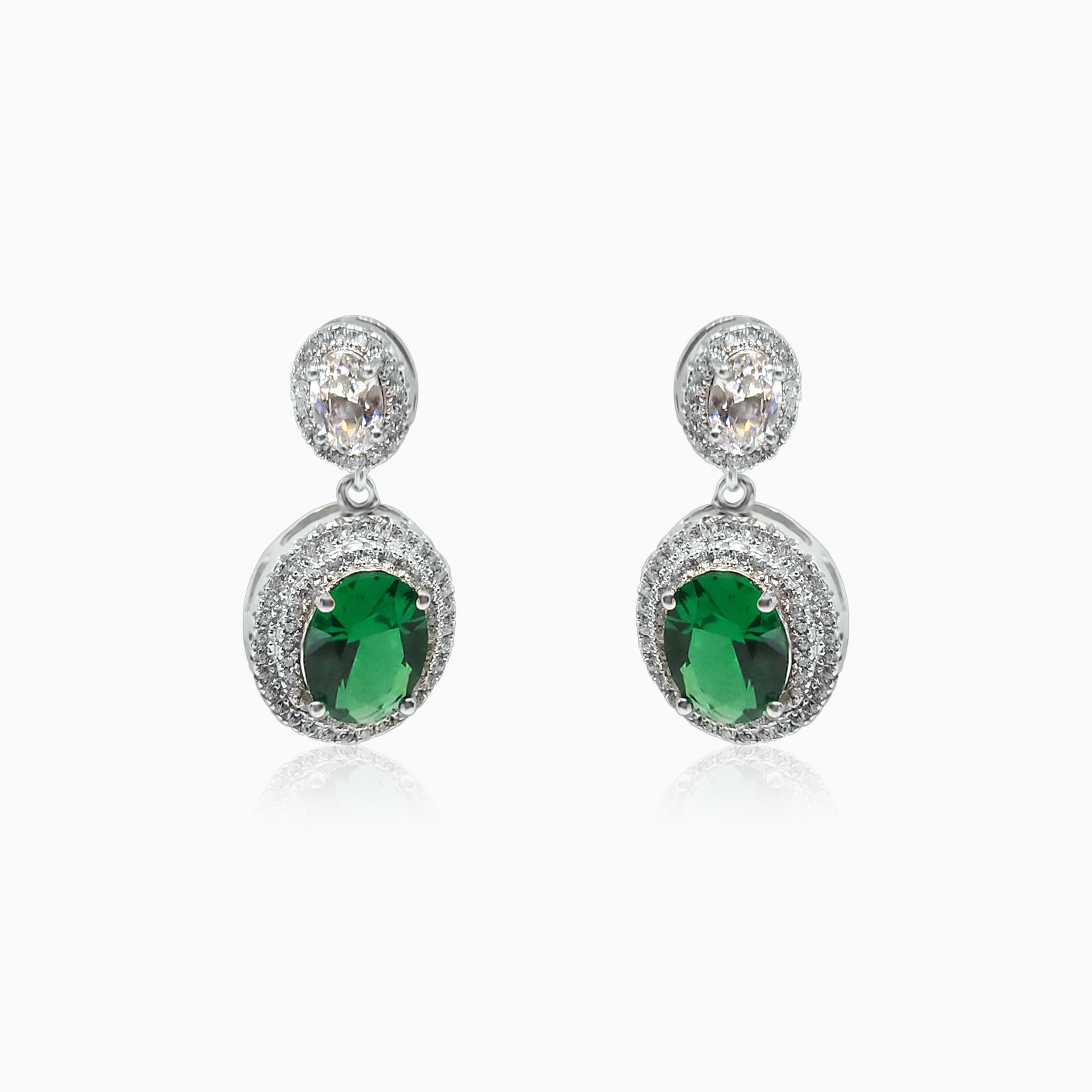 Silver Dangling Queen Emerald Green Earrings