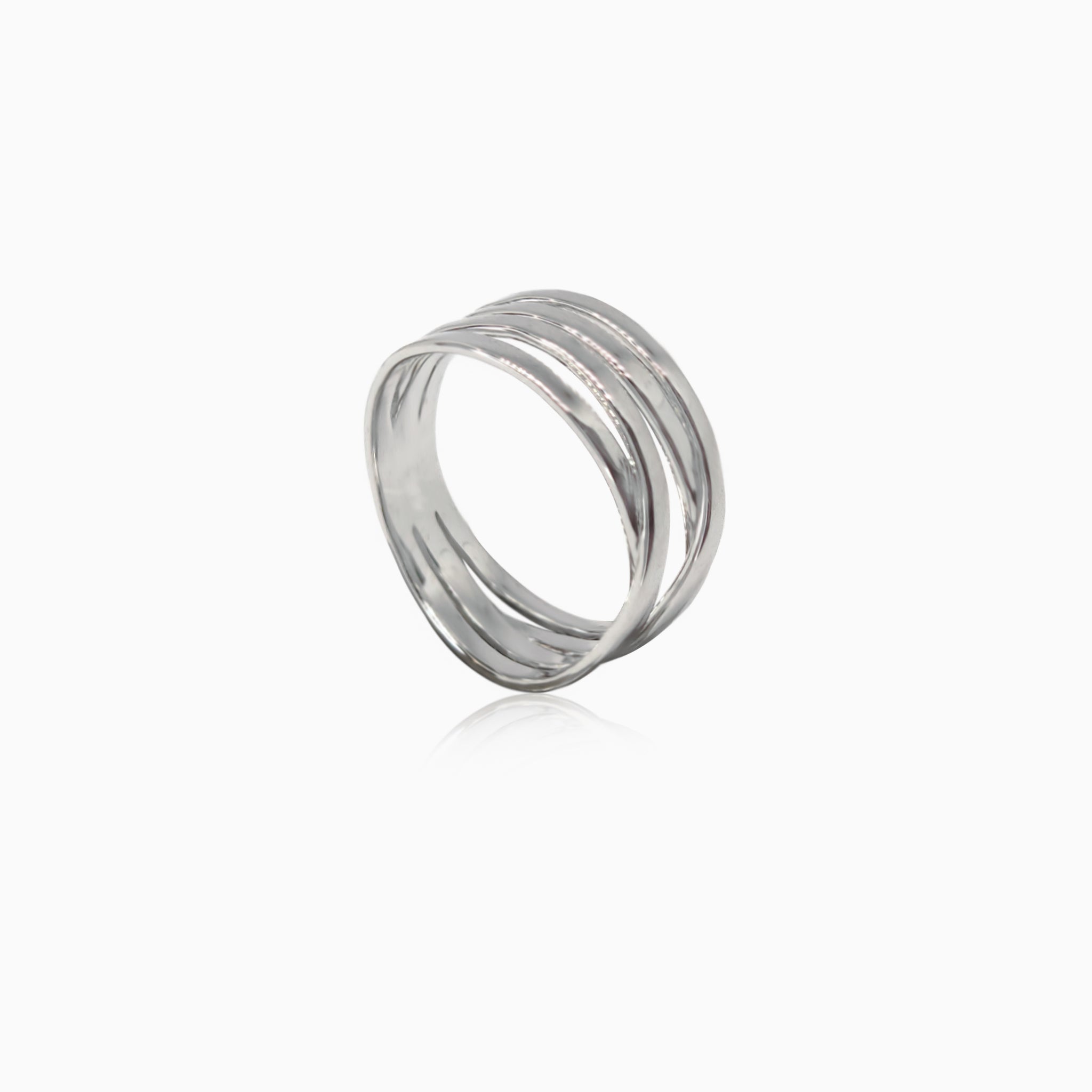 Silver 4 Line Unisex Ring