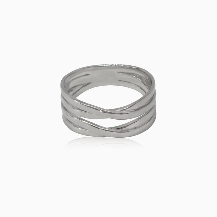 Silver 4 Line Unisex Ring