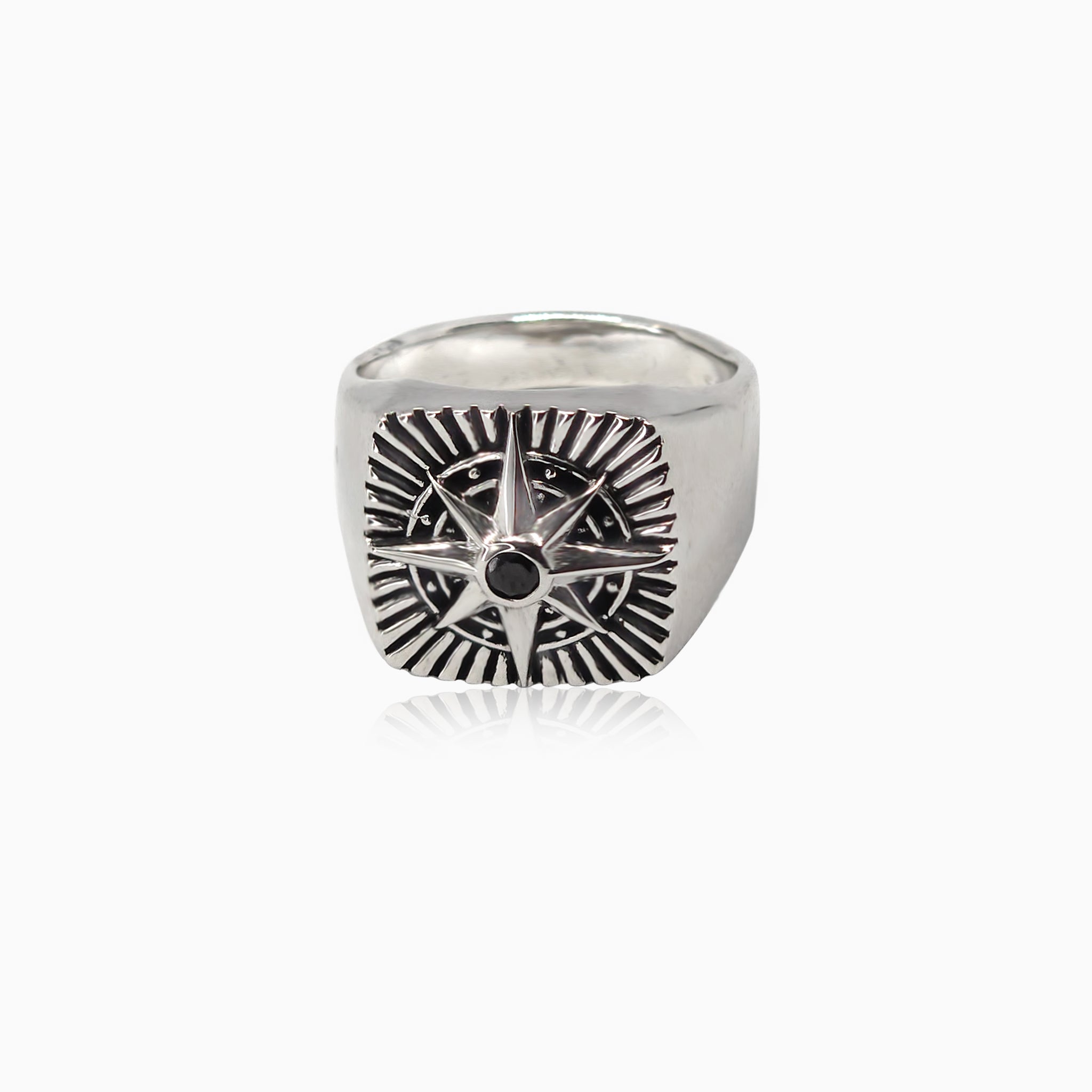 Silver Square Compass Unisex Ring