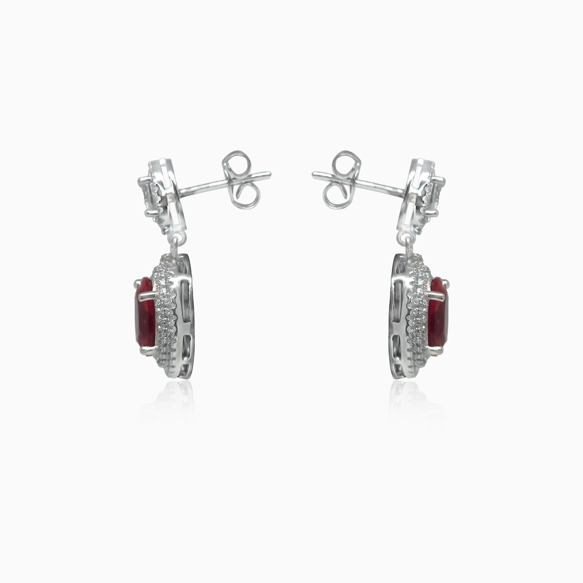 Silver Dangling Queen Ruby Red Earrings