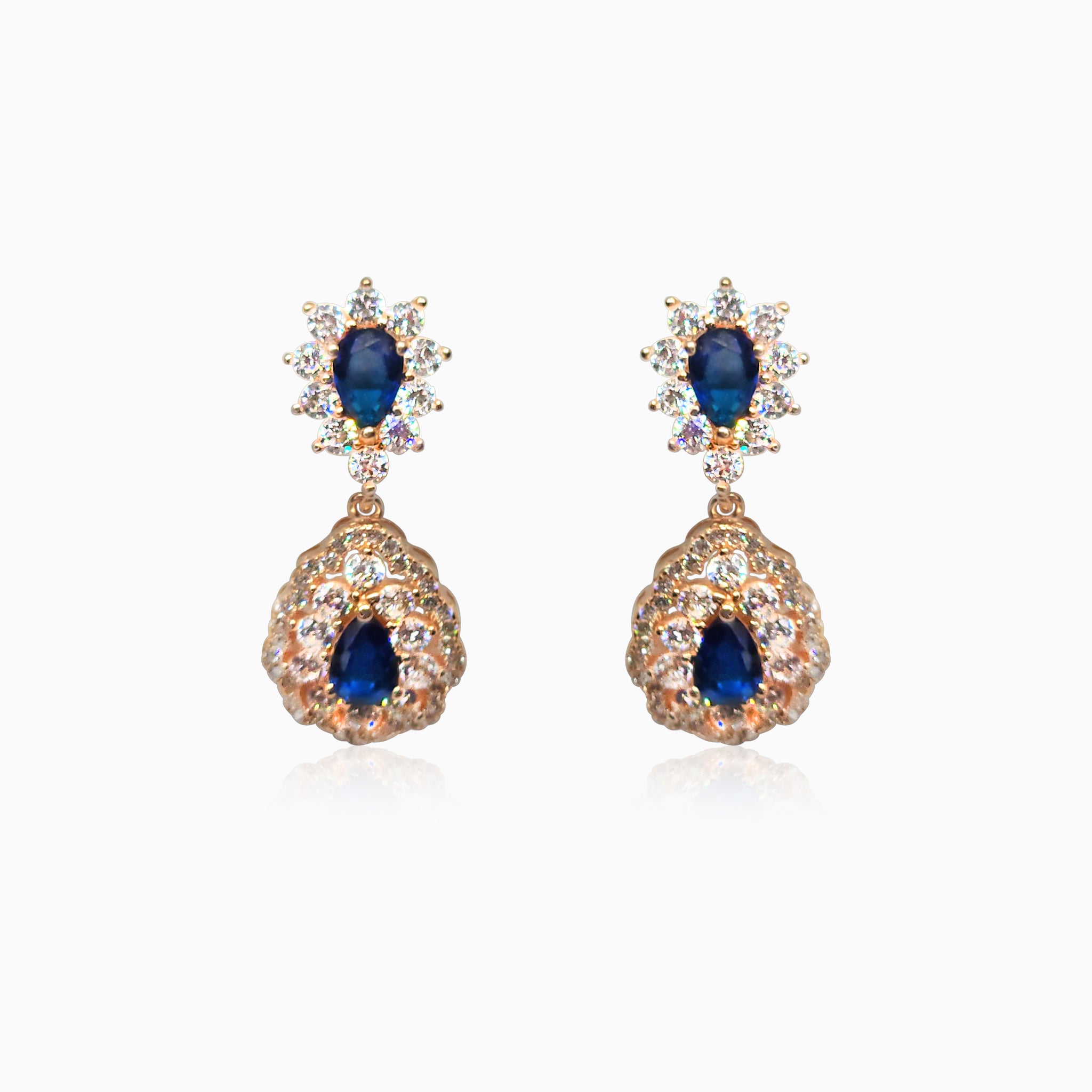 Silver Rose Gold Opulence Sapphire Blue Earring