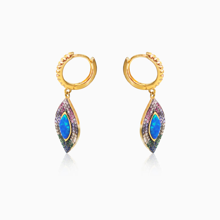 Silver Gold Intricate Evil Eye Hoop Earrings