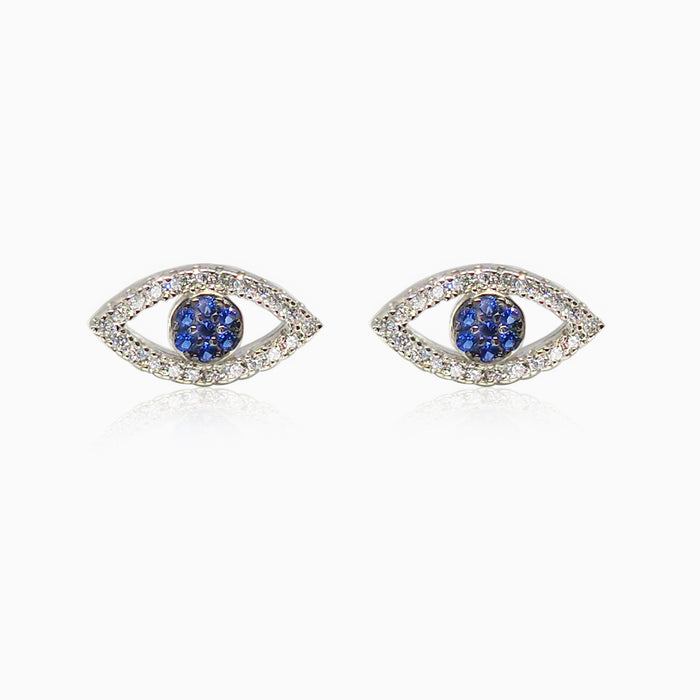 Silver Mini Sparkling Evil Eye Earrings