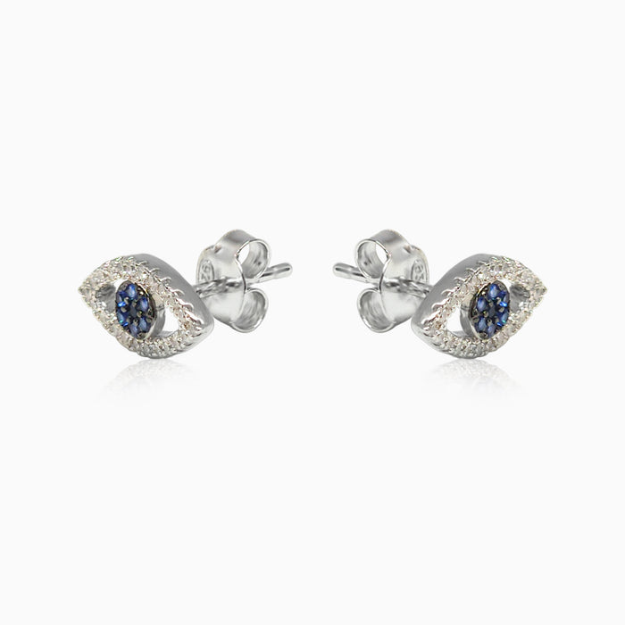 Silver Mini Sparkling Evil Eye Earrings