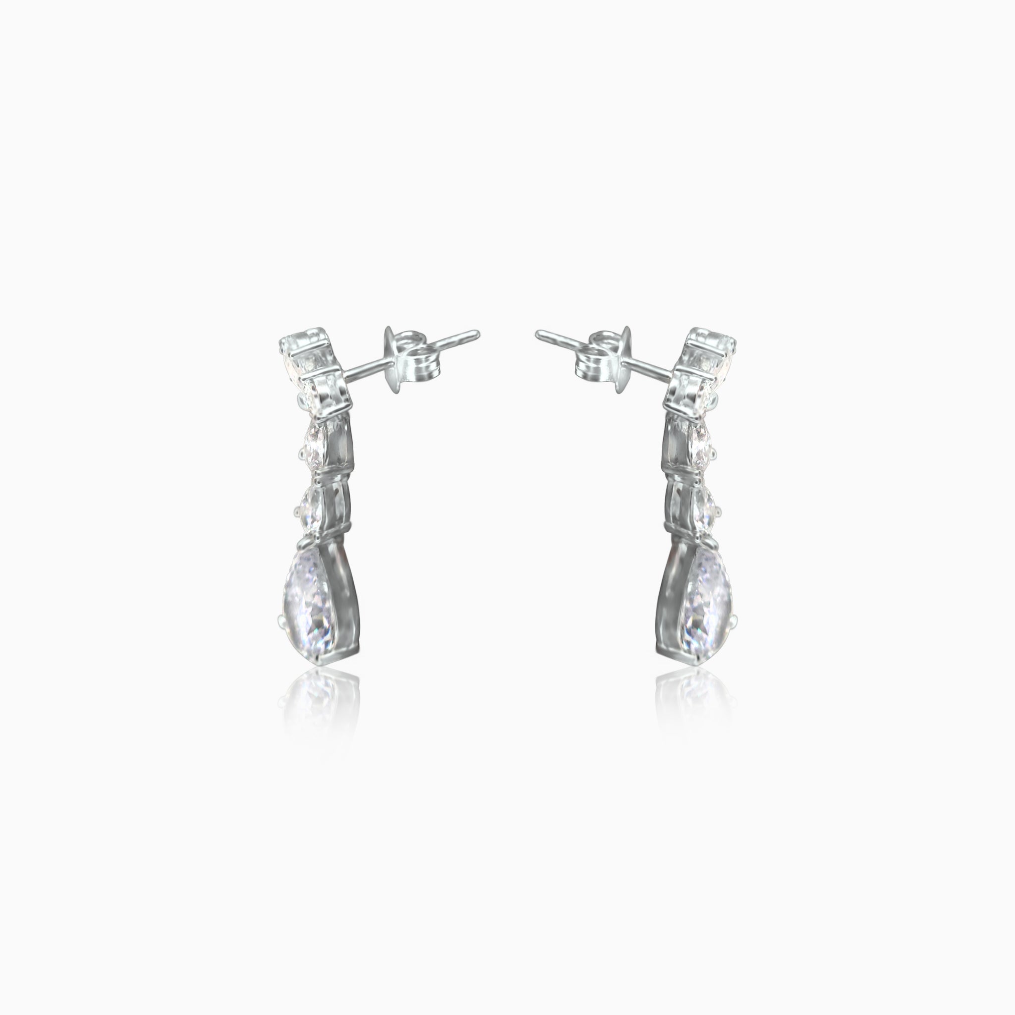 Silver Solitaire Trickle Drop Earrings