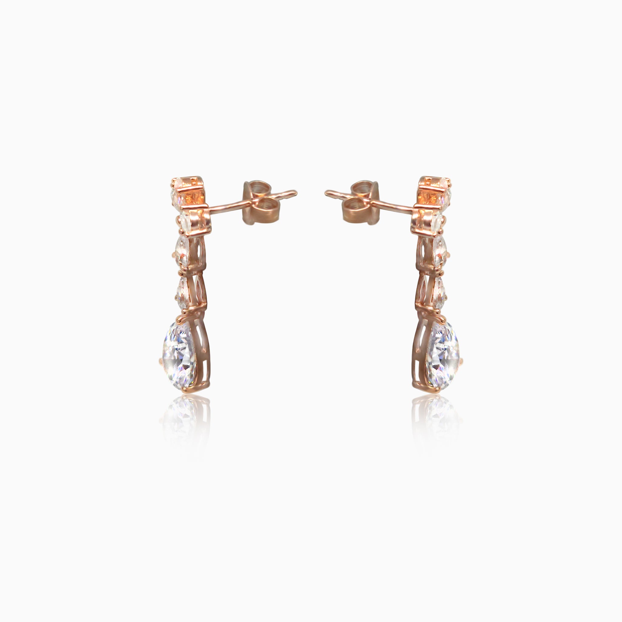 Silver Rose Gold Solitaire Trickle Drop Earrings