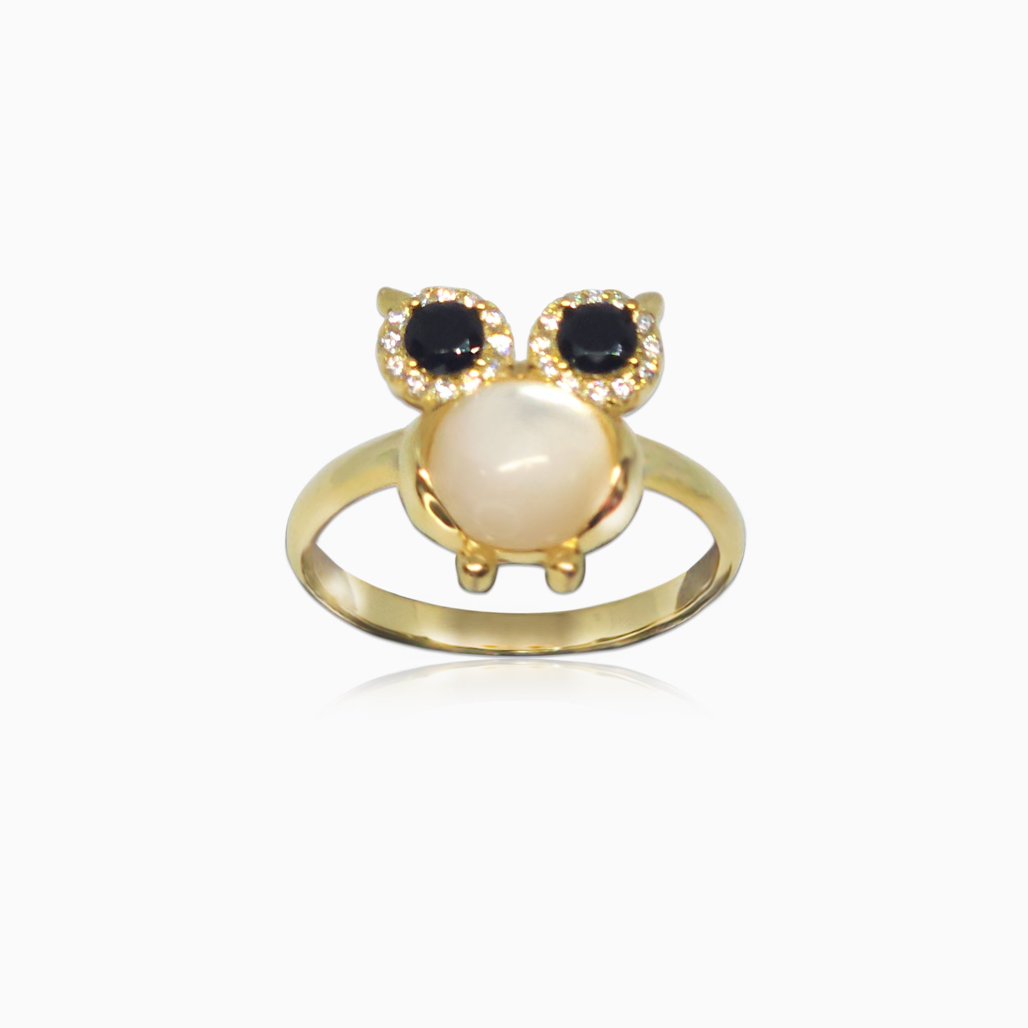 Silver Gold Moonstone Owl Ring