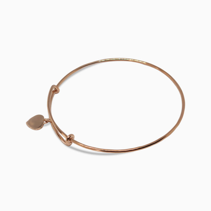 Silver Rose Gold Adjustable Dangling Heart Bangle