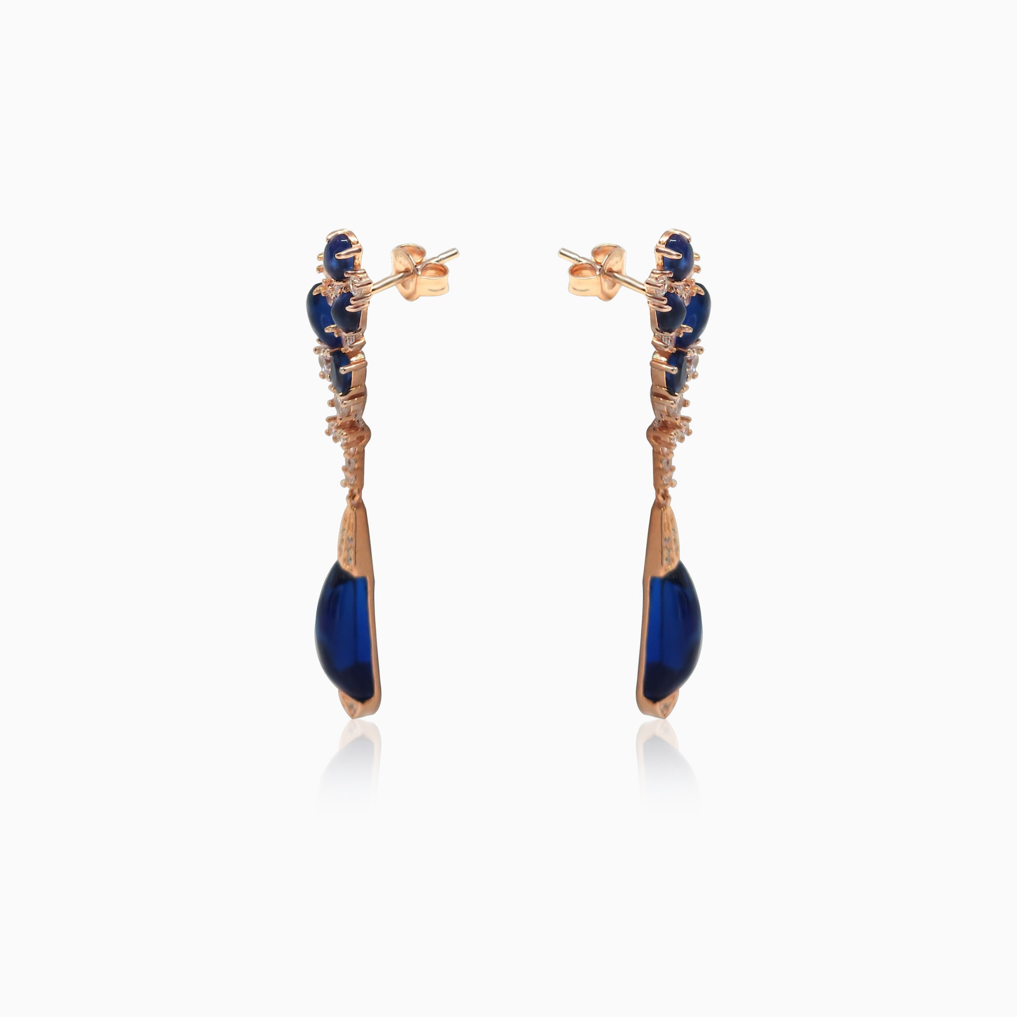 Silver Rose Gold Dangling Sapphire Blue Earrings
