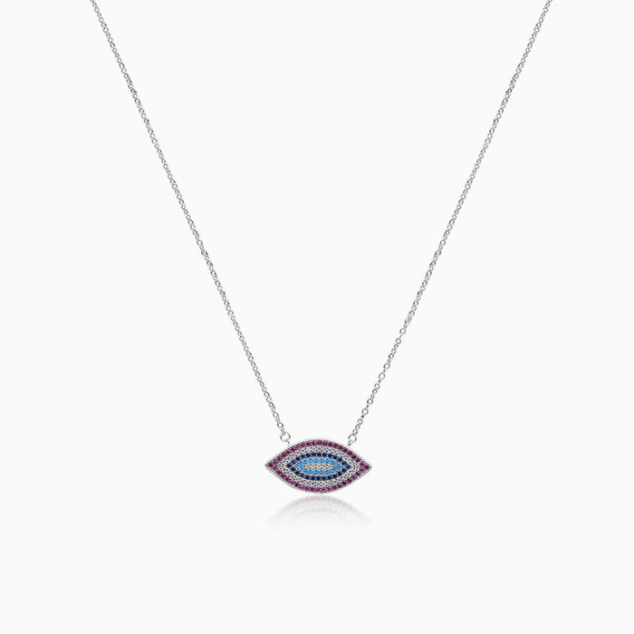 Silver Intricate Evil Eye Pendant with Link Chain