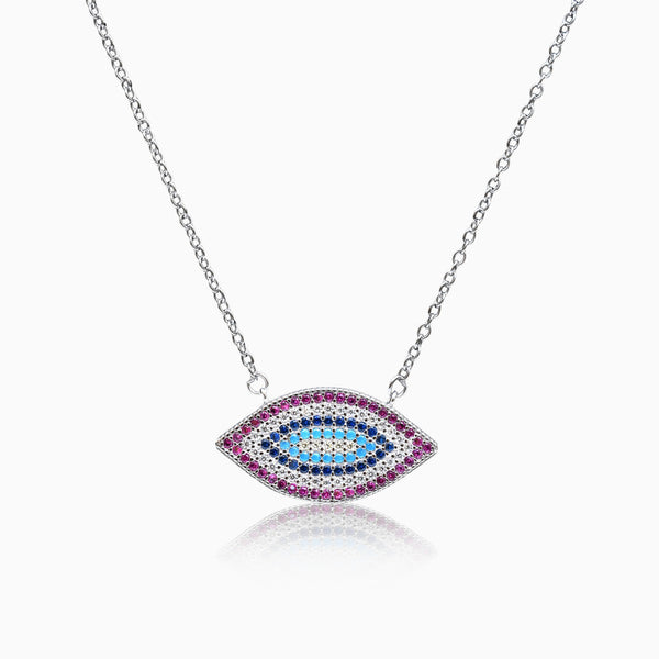 Silver Intricate Evil Eye Pendant with Link Chain