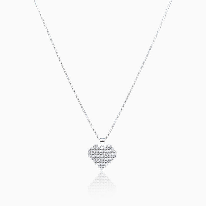Silver Pixelated Heart Pendant with Link Chain