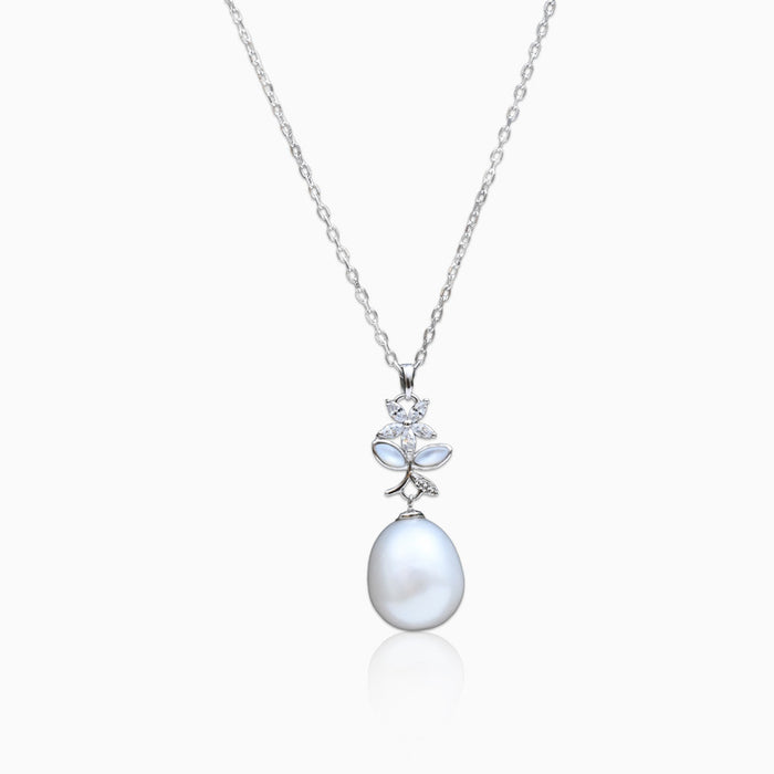 Silver Sparkling Hope Flower Pearl Pendant
