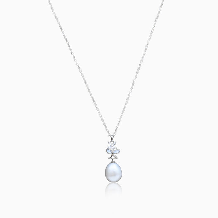 Silver Sparkling Hope Flower Pearl Pendant