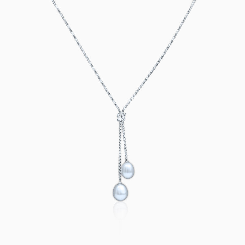 Silver Knotted Dangling Pearls Pendant