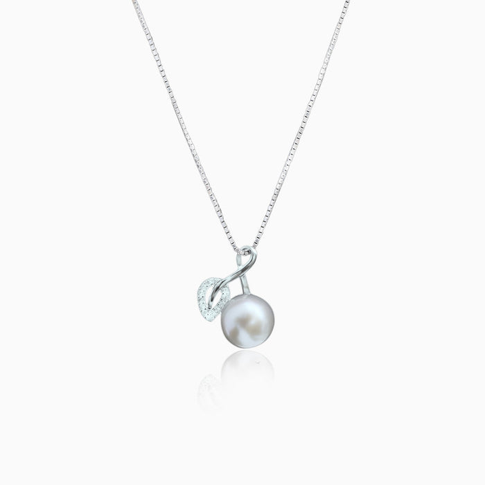 Silver Leaf Embrace Pearl Pendant