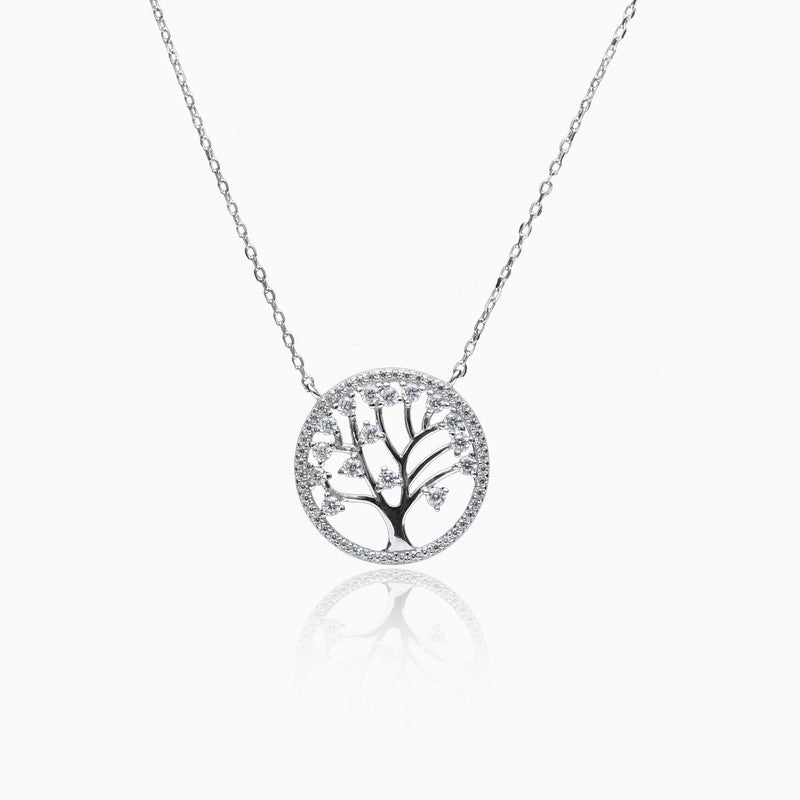 Silver Zircon Tree of Life Necklace